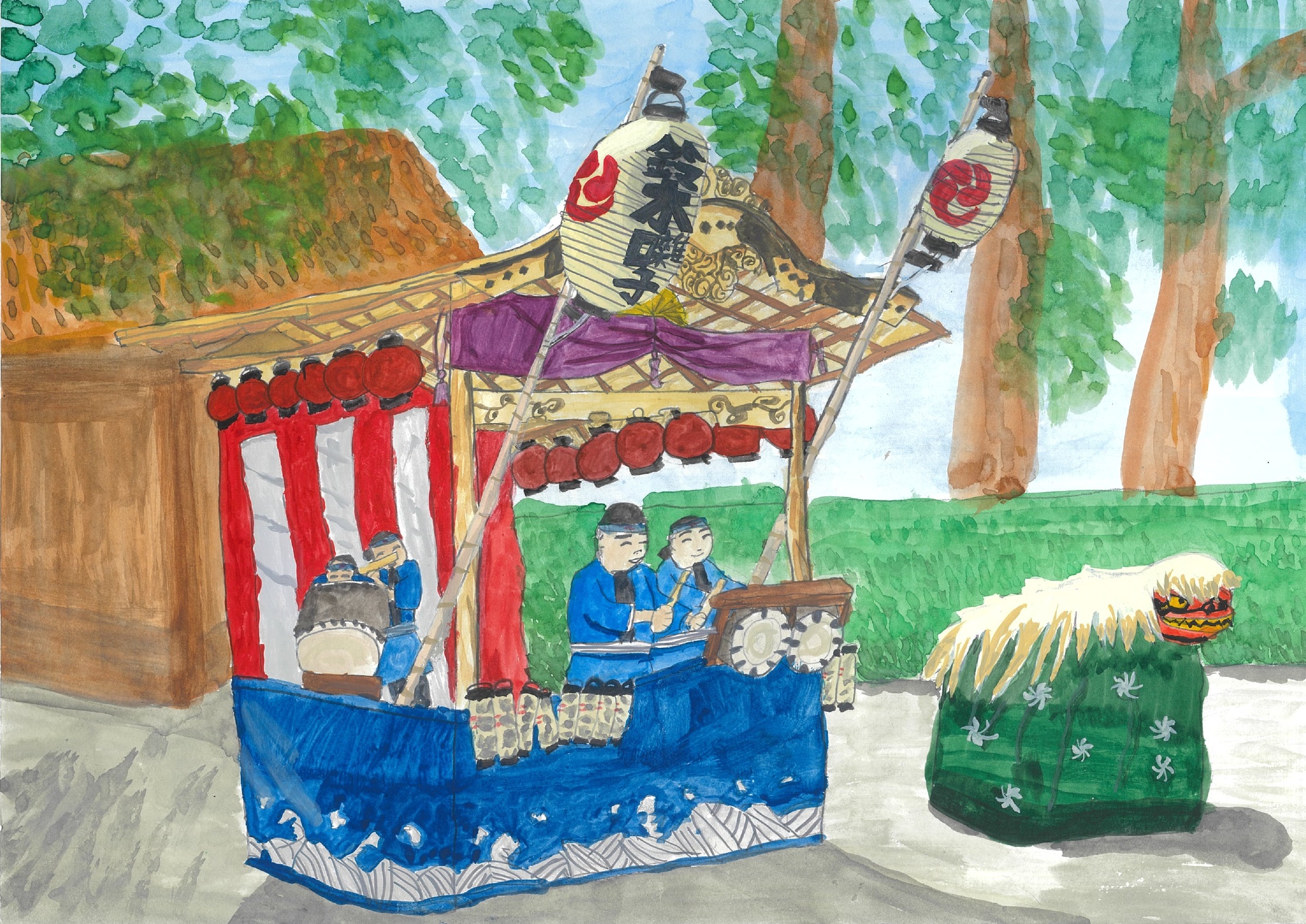 銅賞 「昔が残る屋台と鈴木ばやし」 小平市立小平第十小学校2年 金田絆李さん